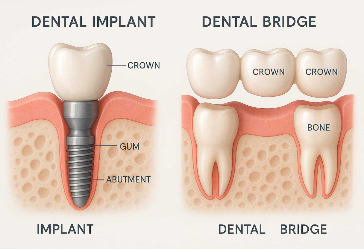 Implants vs Bridges vs Dentures vs Crowns: Where Each Option Shines